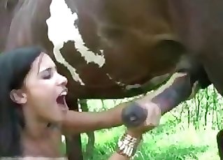 Crazy oral internal ejaculation by a stallion