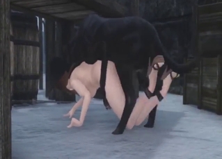 Snow lovemaking scene with a hard dicked animal